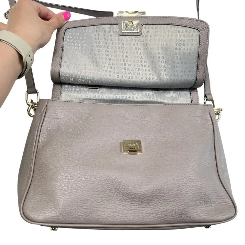 Kate Spade Rae Robinson Lane City Scape Leather Crossbody Satchel Grey